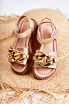 Children's Sandals With Velcro Gold Layra 