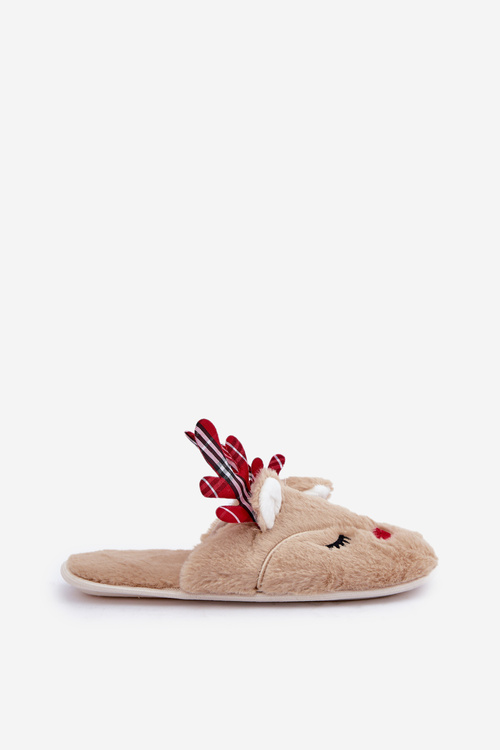 Christmas Slippers With Reindeer Motif Beige Sylaia