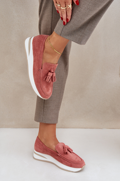 Moccasins On A Delicate Wedge Eco Suede Pink Challavia