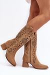 Suede Openwork Boots Lewski Shoes 3171 Beige