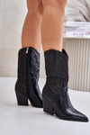 Insulated Cowboy Boots On Heel With Decoration Black Arlitta