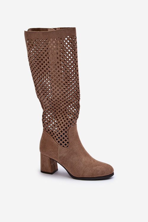 Beige Suede High Heel Lace-up Boots Jolenna