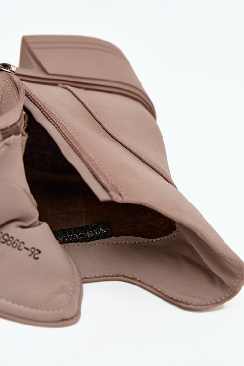 Damskie Botki Skóra Naturalna Ocieplane Obcas Klocek Beżowe Vinceza 39950