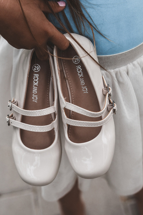 Beige Patent Leather Children's Ballerina Flats with Straps Margenis