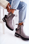Women's warm boots with a zipper Grey Calvaro