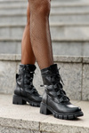 Women's Leather Boots with Lace Up Black Doreli