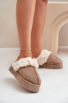 Women's Snow Slippers On Thick Sole With Fur Dark Beige Doriola