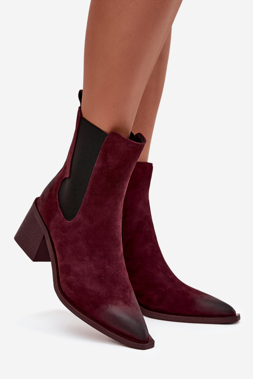 Leather Suede Women's Ankle Boots Heeled Heated Artiker 57C0048 Bordeaux