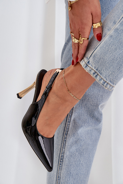 Lacquered High Heels With Open Heel And Pointed Toes Black Rivori