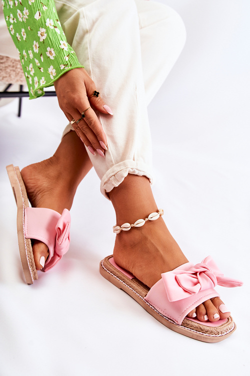 Women's Slippers With A Fabric Bow Pink Ginna