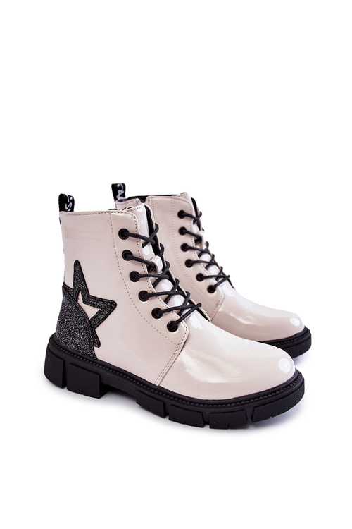 Children's Boots Lacquered With a Zipper White Yukko