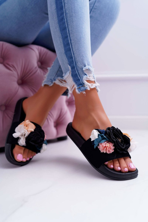 Women's Flower Flip Flops Black Della