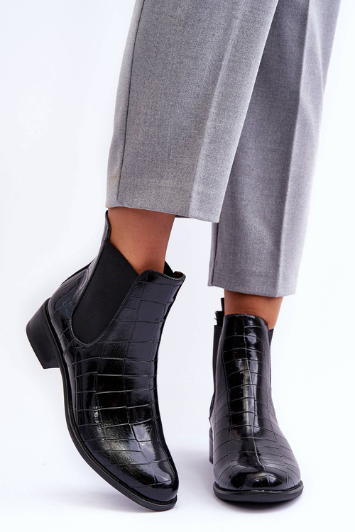 Leather Ankle Boots Animal Print Black Daina