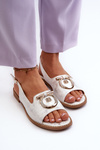 Elegant Women's Sandals with Gold Decoration on Flat Heel Silver S.Barski KV27-053