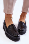 Lacquered Loafers Crocodile Pattern On Platform Black Diane