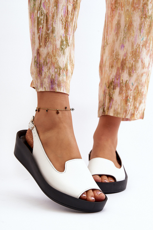 Sandały Na Grubej Podeszwie Skórzane Białe Zazoo 2893