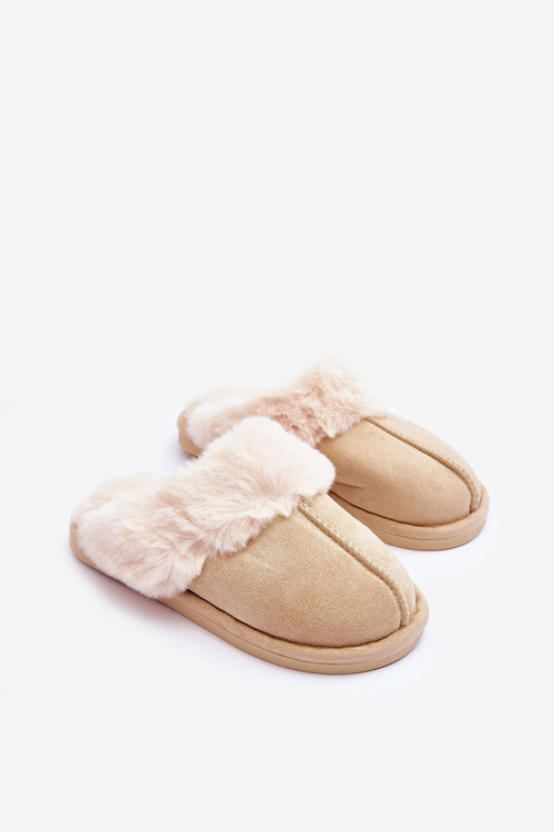 Women's Slippers with Faux Fur Light Beige Pinky