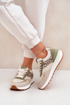 Damskie Buty Sportowe Sneakersy Panterka Platforma Zielone Davinara