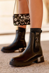 Leather Ankle Boots With Decorations On Flat Heel Black Shandee 