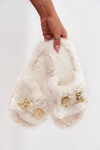 Furry Women's Slippers With Bow And Gold Decoration Light Beige Nolara