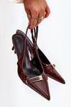 Lacquered High Heel Pumps With Golden Buckle Chocolate Vivae