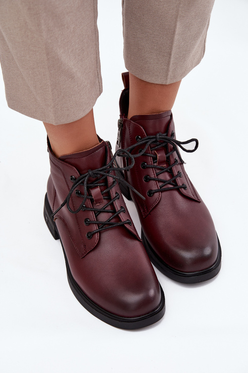 Insulated Leather Women's Boots Low Heel Vinceza 39953 Bordeaux