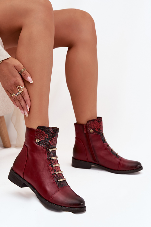 Insulated Women's Ankle Boots Low Heel Animal Pattern Bordeaux Labise