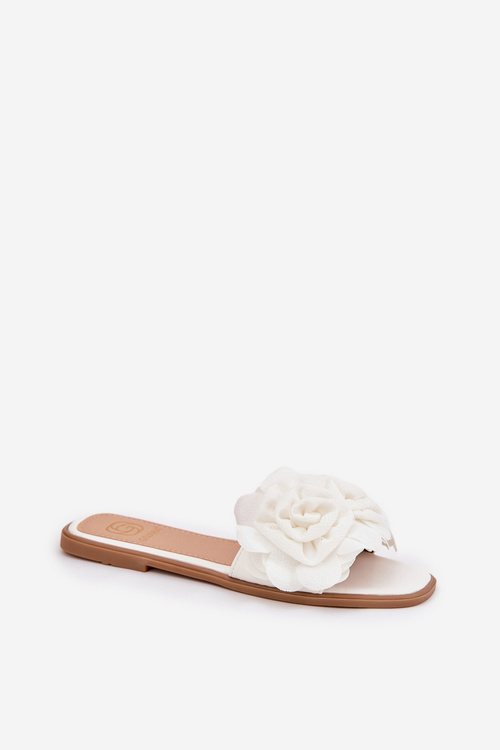 Women's Flat Sandals With Decorative Flowers White Misorsse