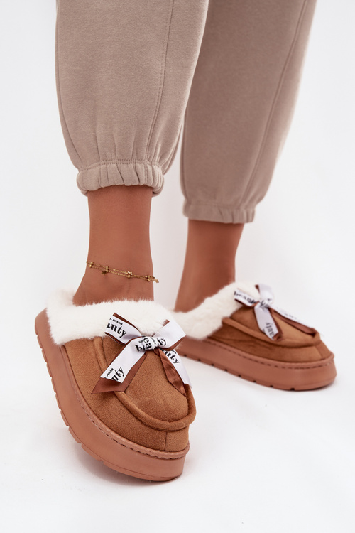 Women's slippers with fur and bow brown Fenella