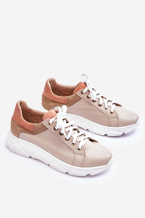 Comfortable Leather Platform Sneakers Beige Alisane