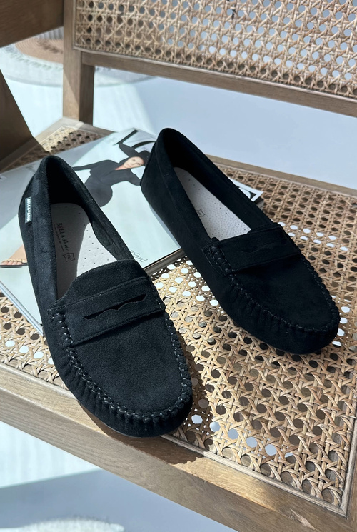 Women's Black Faux Suede Loafers Rerceria