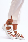 Sandały Skóra Płaskie Paseczki Białe Diosa D-27
