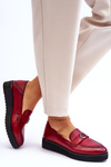 Women's Low Wedge Leather Loafers Red Synthia
