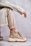 Botki Trapery Na Platformie Lee Cooper LCJ-22-44-1352L Beżowe