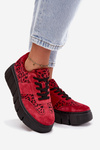 Suede Insulated Women's Sneakers On a Thick Platform Vinceza 66841 Leopard Red