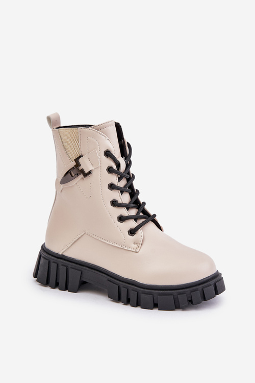 Warm Girls Ankle Boots With Zip And Decoration Beige Zinnirella
