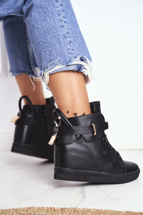 Women's Sneakers On Anchor Gold Padlock All Black Tersey
