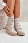 Fleece Lined Women's Worker Boots with Zip Eco Leather Light Beige Mailyra