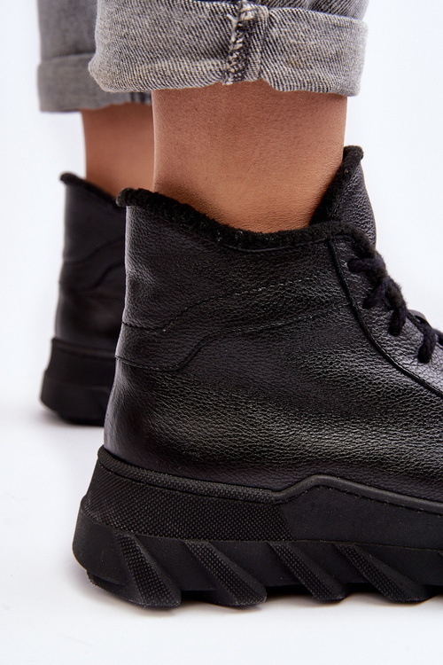 Women's Leather Platform Boots with Fleece Lining Black Lemar Jevette