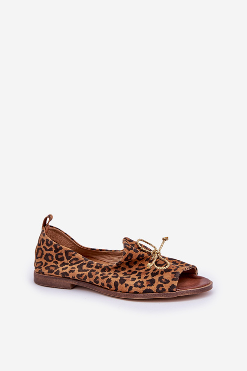 Zazoo 2660 Leather Ballet Flats Women In Leopard Print Brown