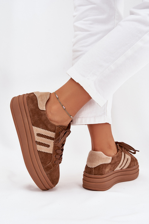 Damskie Sneakersy Na Platformie Zamszowe Camel Eldira