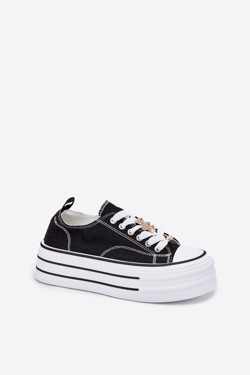 Women's Platform Sneakers With Golden Pins Black Fiorina
