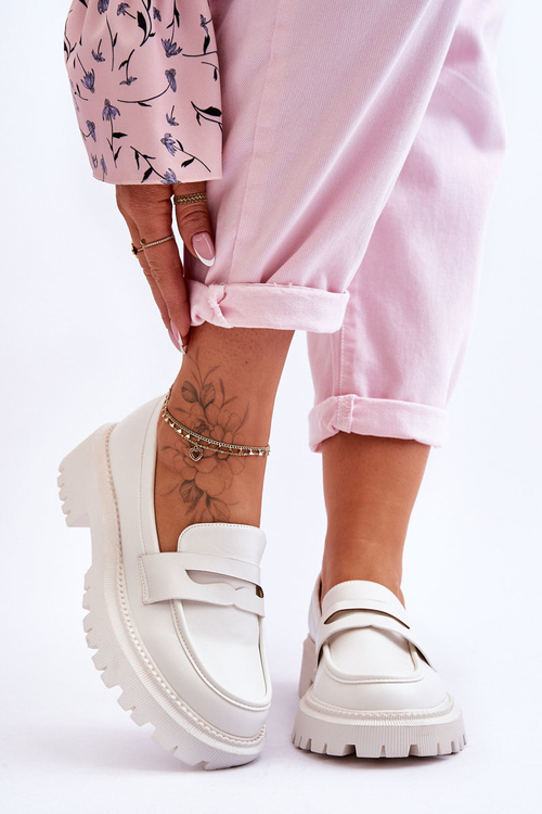 Leather Slip-On Platform Loafers White Riverside