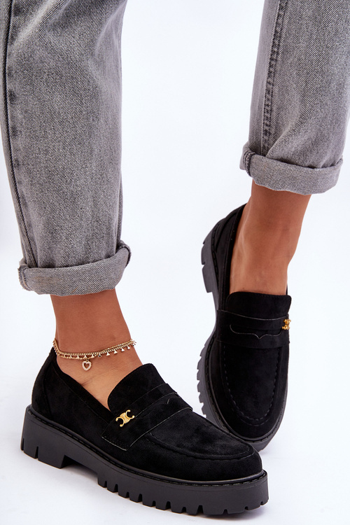Decorated Suede Moccasins Black Esperta