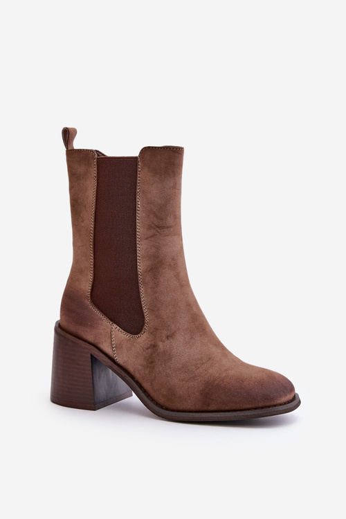 Women's Ankle Boots On Block Heel Made Of Eco Suede Brown Naorita