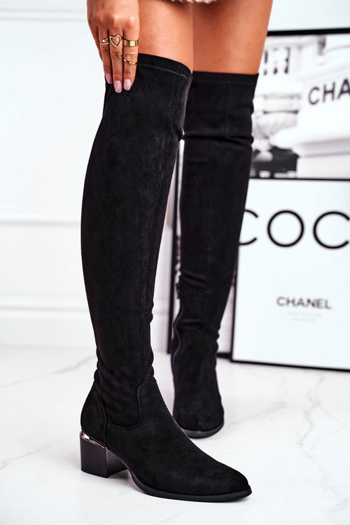 Women's high boots over the knee eco-suede black Can't Stop