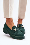 Suede Classic Fringed Loafers Green Averil