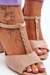 Suede High Heel Sandals With Cubic Zirconia Beige Aniya 