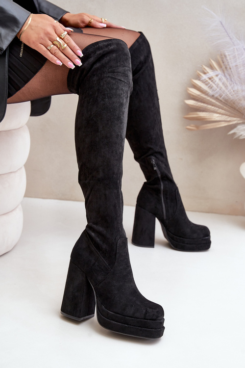 Knee High Heeled And Platform Boots Black Nadelian