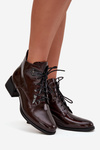 Leather Patent Ladies Ankle Boots on Block Heel Artiker 57C1119 Burgundy